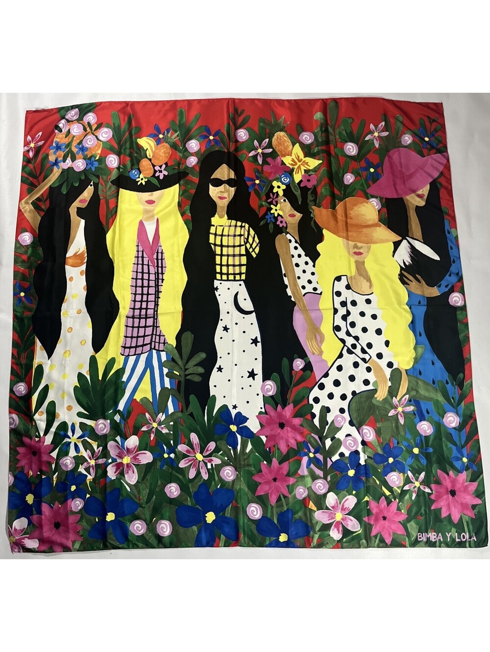 Bimba Y Lola Large Square Scarf 46” Women Floral Fashion Art Multicolor